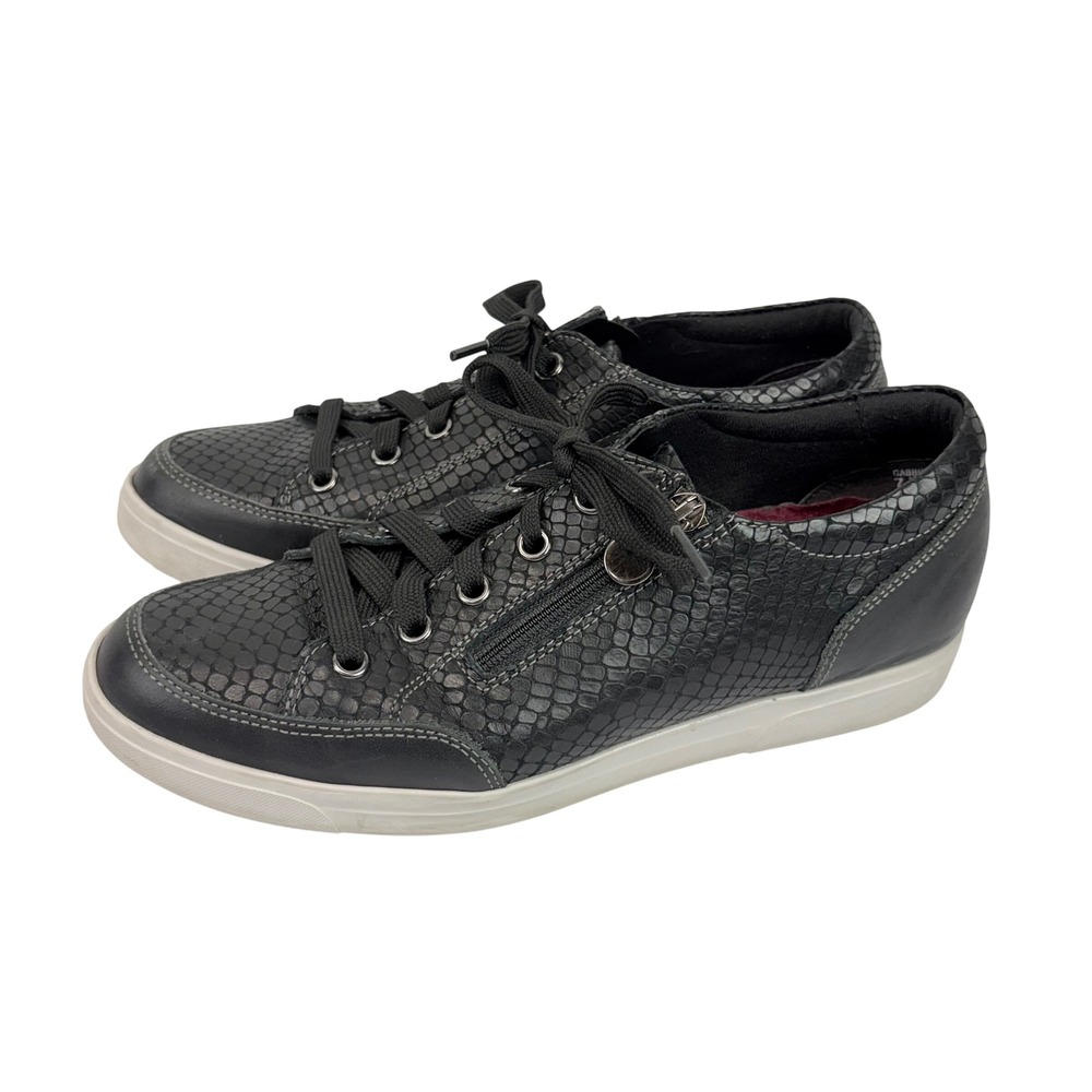 Munro Gabbie Sneakers Womens 7.5 Black Snakeskin Print Embossed Leather Side Zip